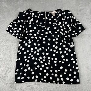 Forever 21 Womens Shirt Black White Polka Dot Medium Pullover Zip NWT